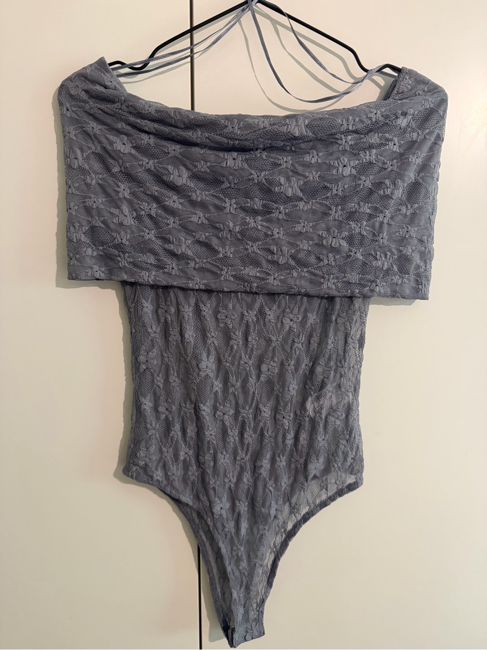 Zara Slate Lace sheer  Off-Shoulder Bodysuit - small